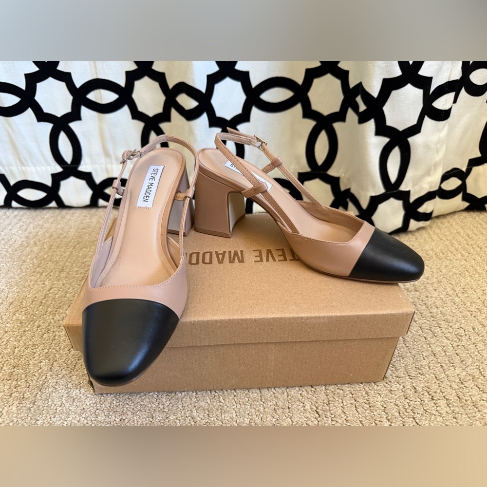 Steve madden leather tan/ black heals. Size 7.5